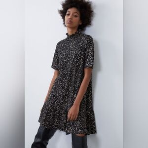Zara Drop Waist Dress Polka Dot Bambi Print Black & Brown Size S